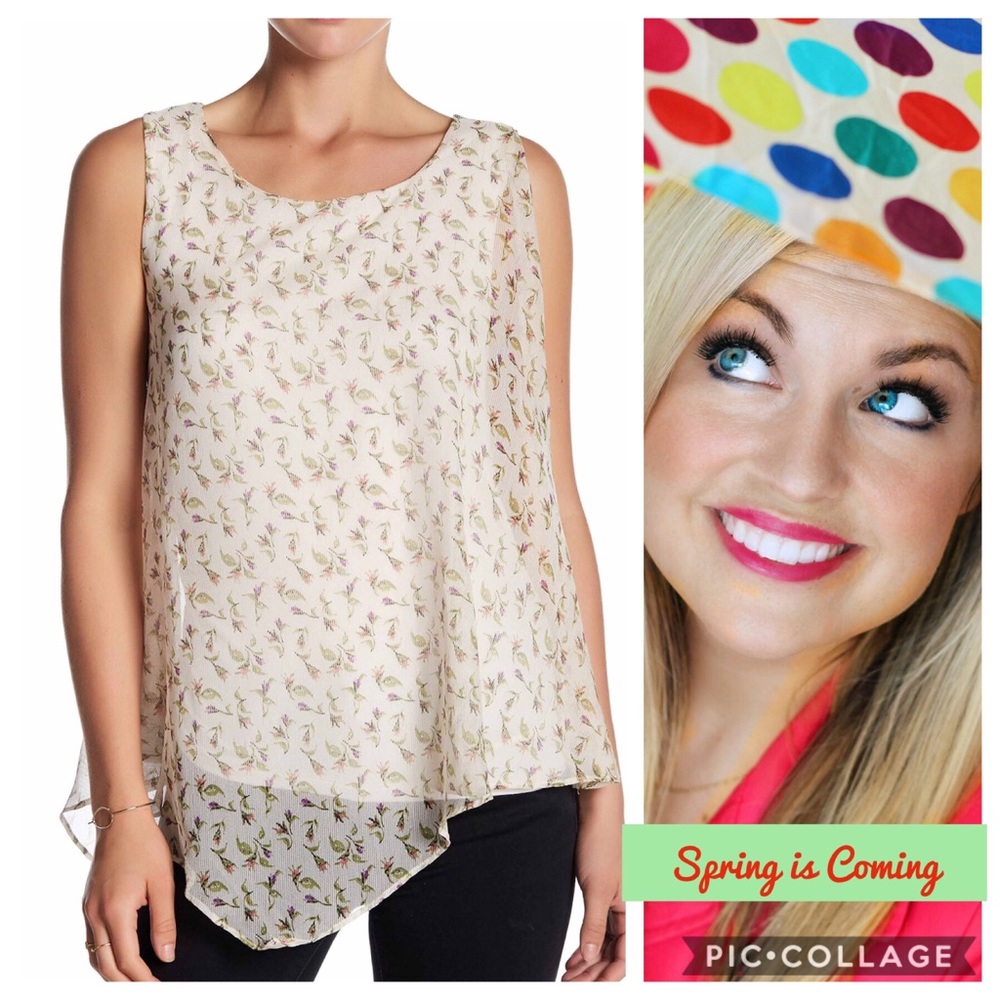 Bobeau Asymmetrical Printed Blouse SZ M  Tank